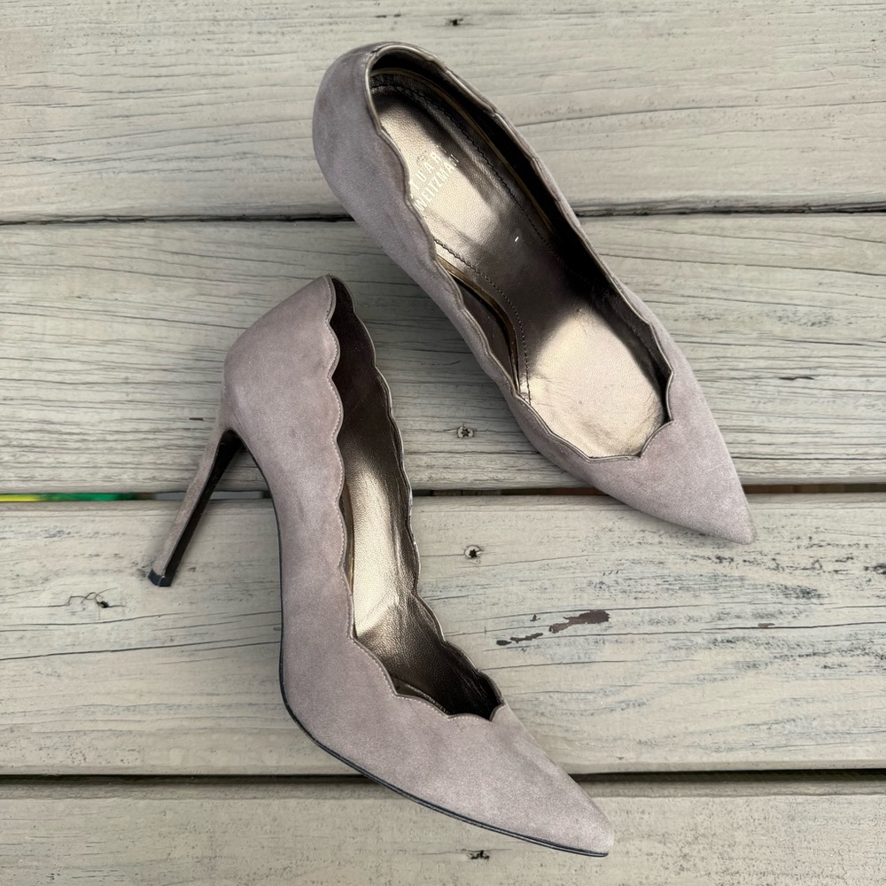 Stuart Weitzman Scallopfine Anthracite Suede Scallop Edge Pumps Shoes Heels 11 - Picture 2 of 15